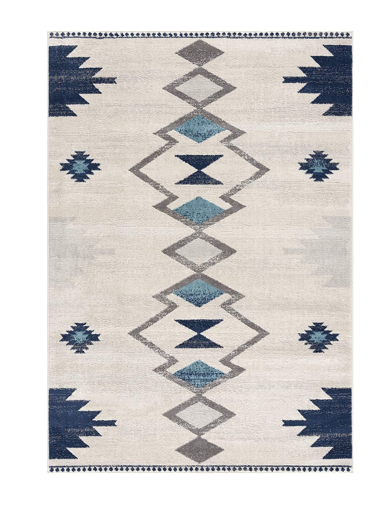 8’ x 11’ Navy and Ivory Tribal Pattern Area Rug