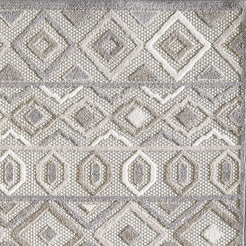 2’ x 4’ Gray Ivory Aztec Pattern Indoor Outdoor Area Rug