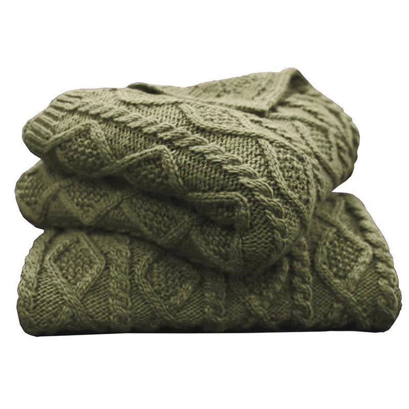 CABLE KNIT SOFT WOOL THROW BLANKET