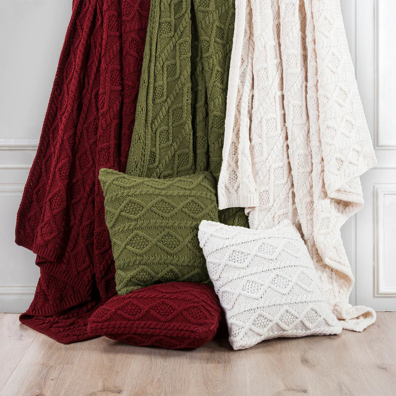 CABLE KNIT SOFT WOOL THROW BLANKET
