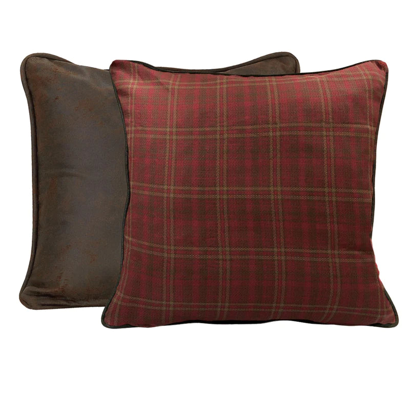 CASCADE LODGE RED/BROWN PLAID & LEATHER REVERSIBLE EURO SHAM