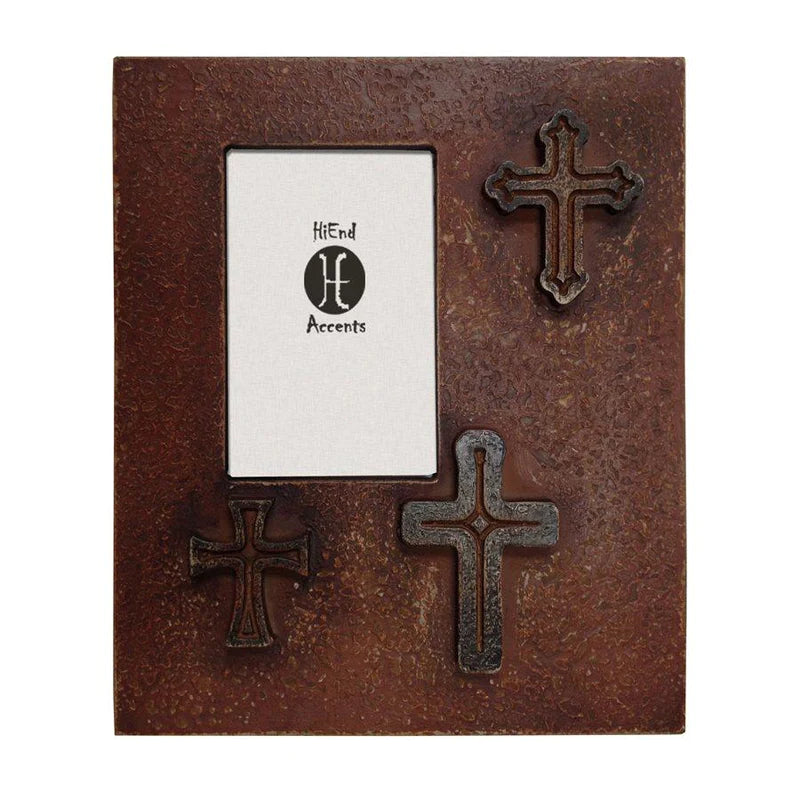 DISTRESSED 3-CROSSES PICTURE FRAME