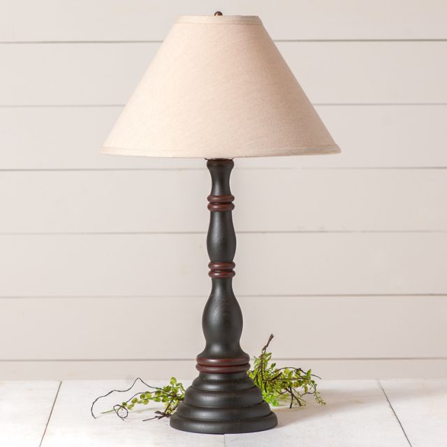 Davenport Wood Table Lamp in Rustic Black with Ivory Linen Shade