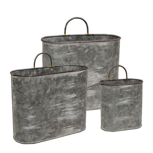 Galvanized Oval Wall Planters (Set of 3)
