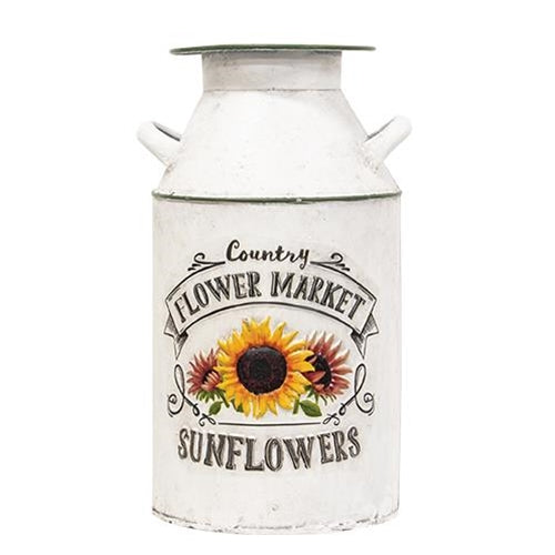 Country Flower Market Sunflowers Distressed Metal Milk Can