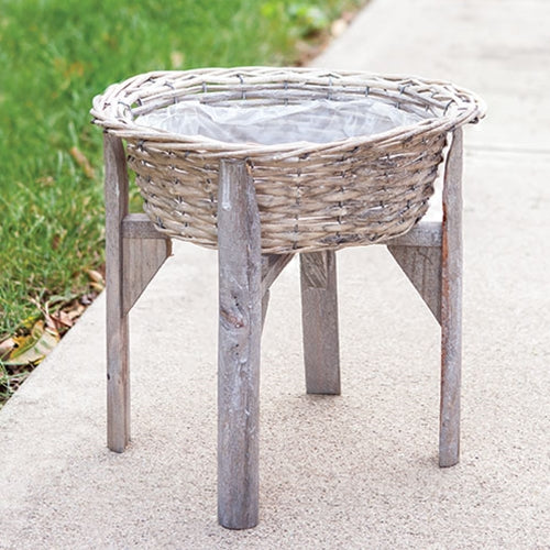 Gray Willow Flower Basket with Stand