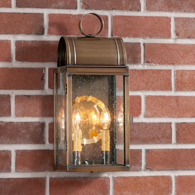 Town Lattice Outdoor Wall Light in Solid Weathered Brass - 2 Light