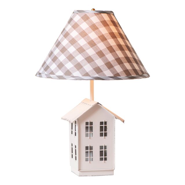 House Lamp in Rustic White with Gray Check Shade