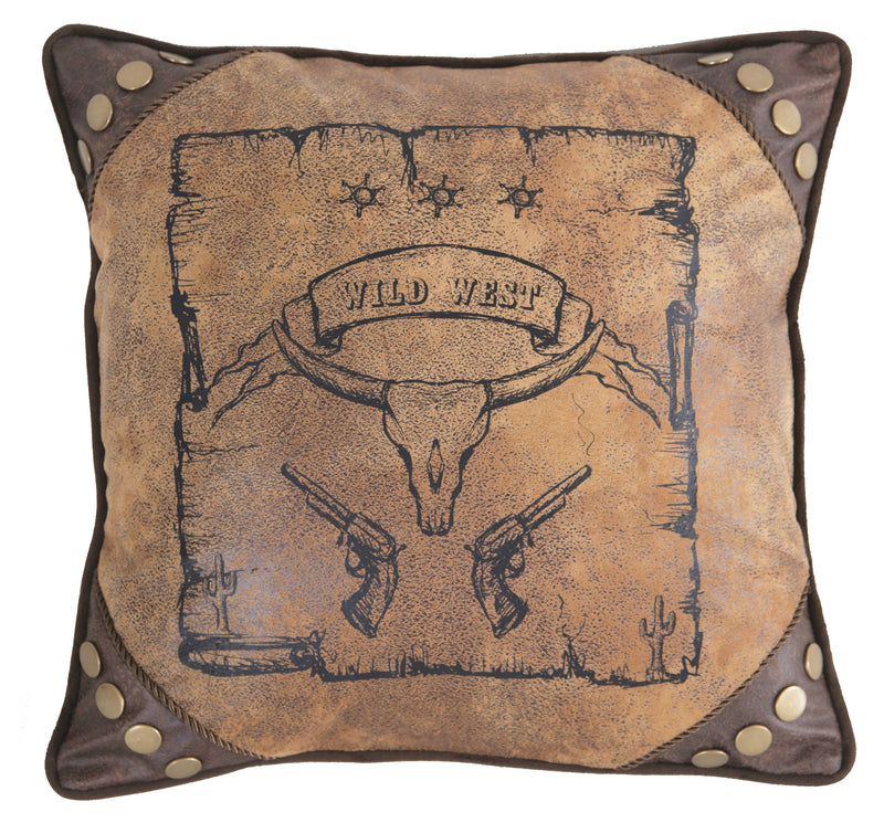 Wild West Country Faux Leather Throw Pillow