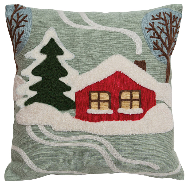 Snowy Cabin Throw Pillow