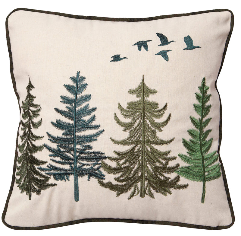 Geese and Pines Rustic Cabin Throw Pillow