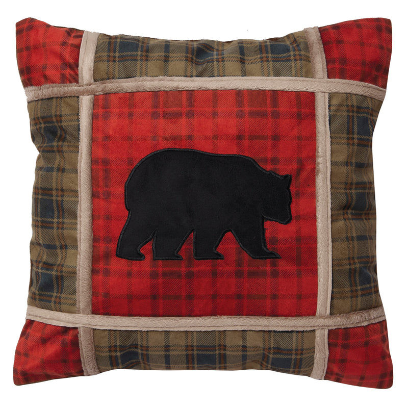Red Plaid Bear Grid Rustic Throw Pillow