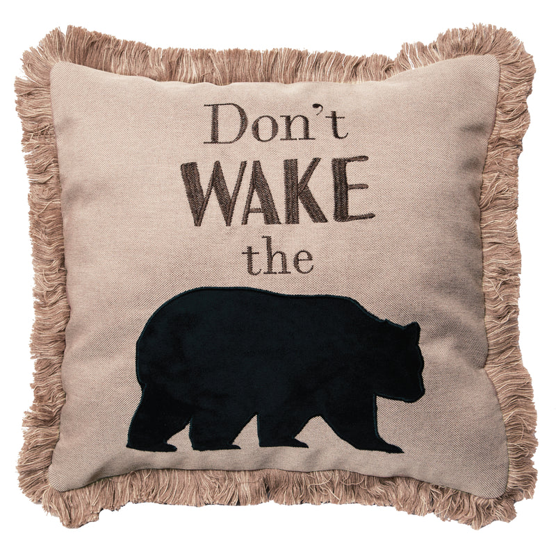 Don't Wake the Bear Rustic Cabin Throw Pillow