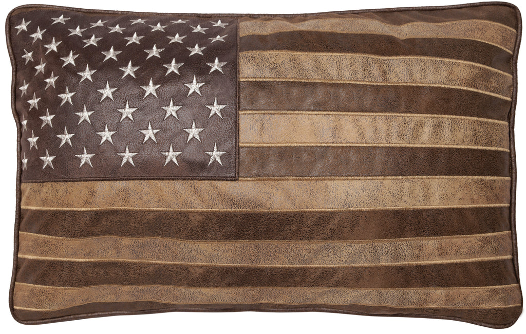American Flag Faux Leather Throw Pillow