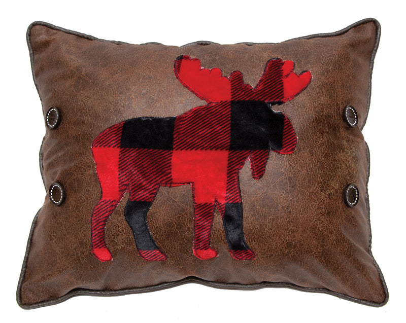 Lumberjack Moose Faux Leather Throw Pillow