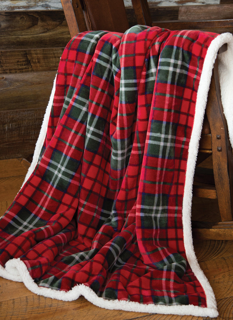 Holiday Plaid Sherpa Throw Blanket