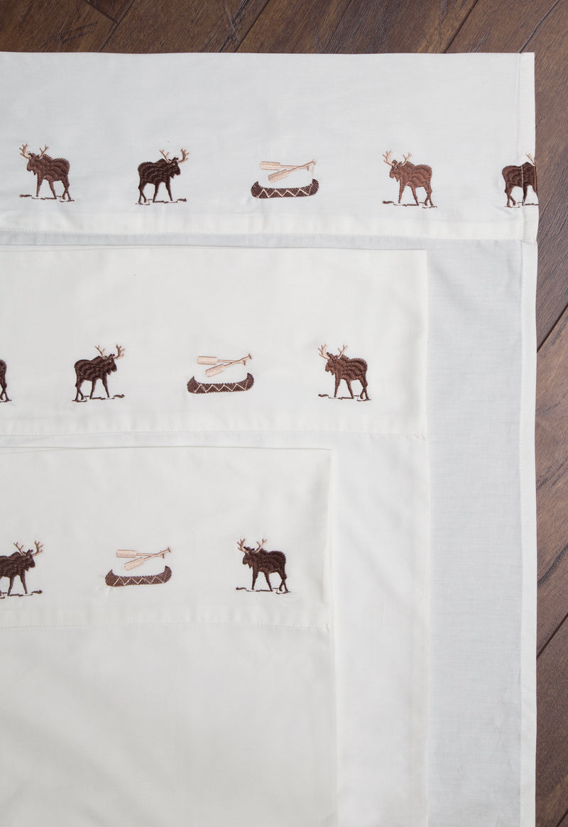 Embroidered Moose Sheet Set 100% Cotton