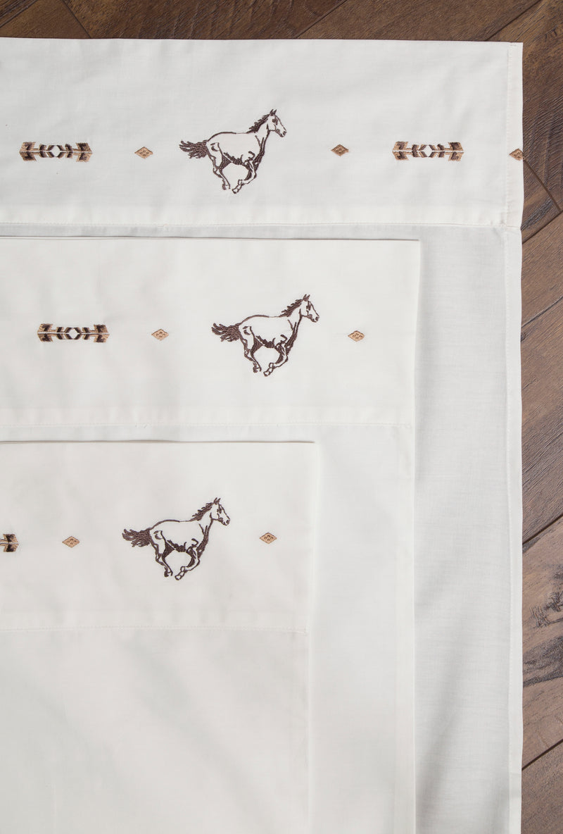 Embroidered Horse Sheet Set 100% Cotton