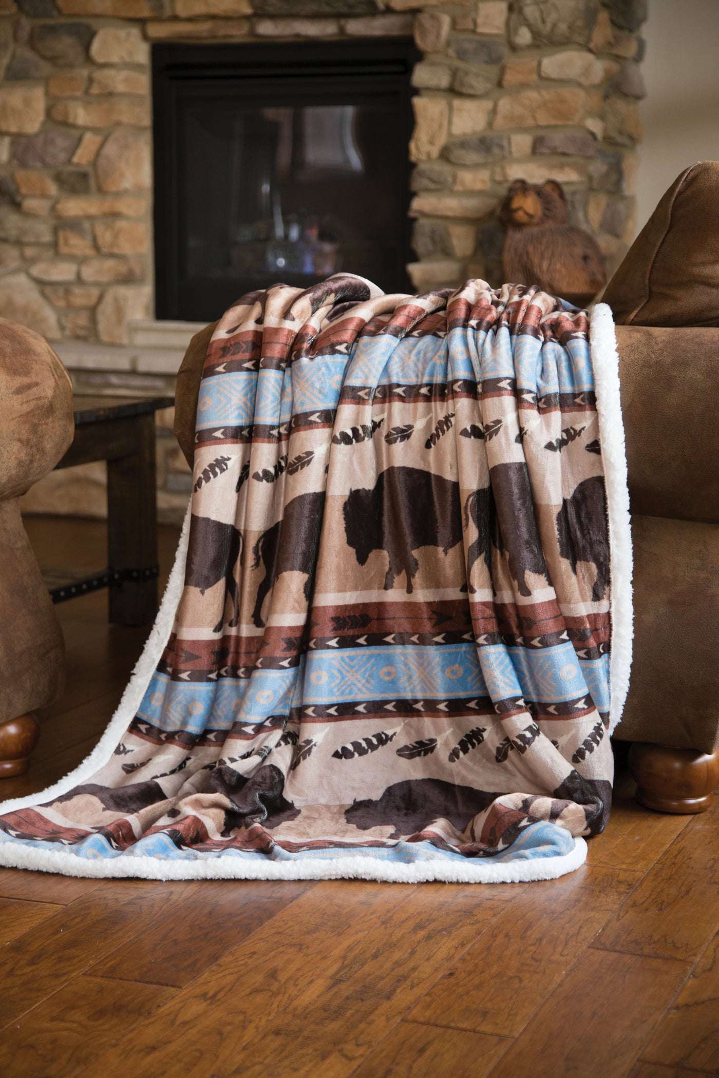 Wrangler Buffalo Southwestern Sherpa Fleece Throw Blanket