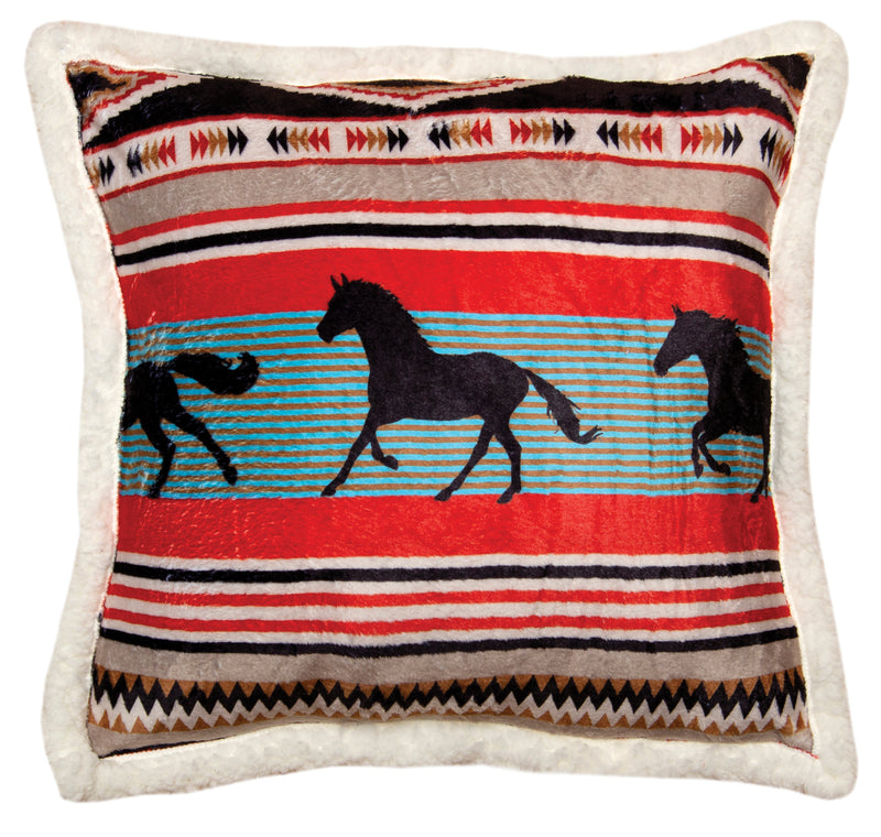 Wrangler Black Stallion Southwestern Plush Sherpa Throw Pillow