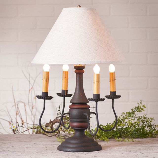Jamestown Lamp in Hartford Black and Red with Linen Ivory Shade