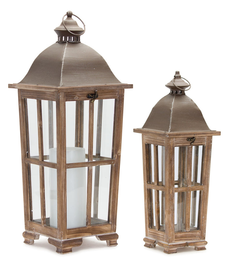 Wood and Metal Lanterns (Set of 2)