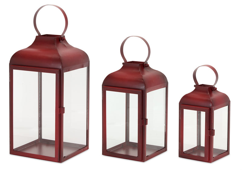 Red Iron Metal Lanterns (Set of 3)