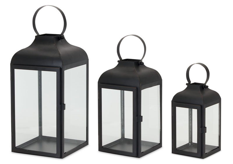 Black Iron Metal Lanterns (Set of 3)