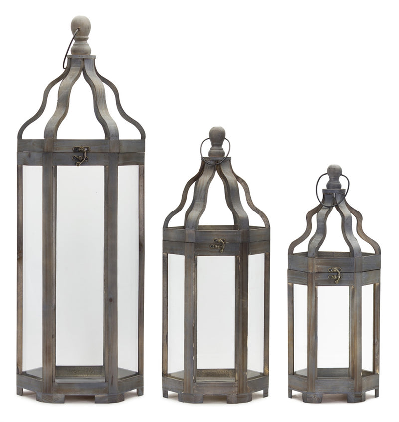 Wood and Metal Lanterns (Set of 3)