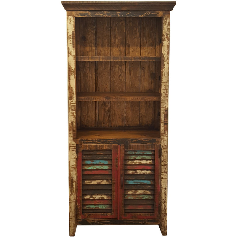 Rustic Bar Bookcase Cabana Rustic Bookshelf | Pine Wood Bookcase with Doors & Shelves ...