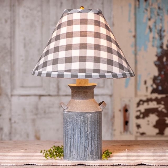 Milk Jug Lamp with Gray Check Shade