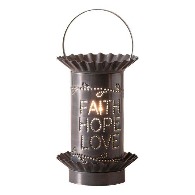 Mini Wax Warmer with Vertical Faith Hope Love in Country Tin
