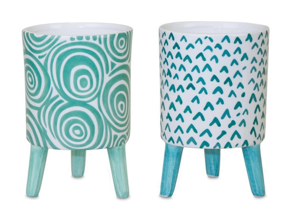 Green Decorative Mini Pots with Legs (Set of 2)