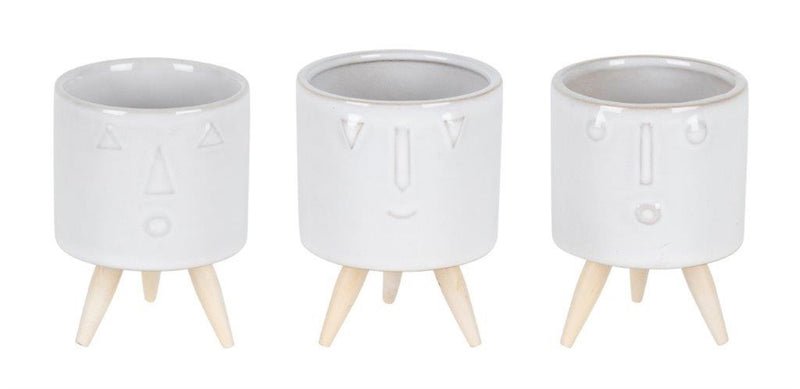 Decorative Porcelain Face Pots with Legs (Set of 3)