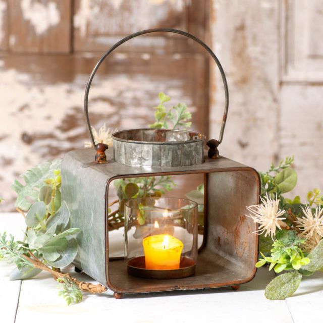Rustic Square Lantern with Glass