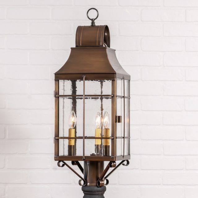 Stenton Outdoor Post Light in Solid Weathered Brass - 3 Light