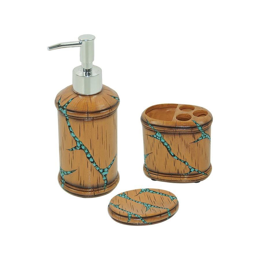 TURQUOISE INLAY 3-PC BATH COUNTERTOP ACCESSORY SE