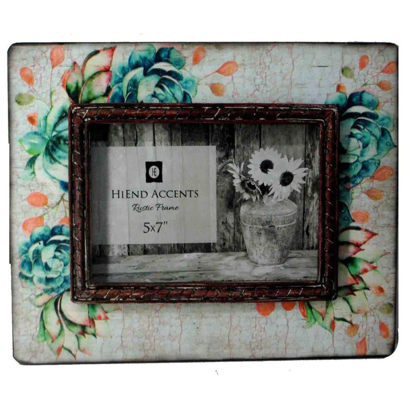 TURQUOISE & PEACH FLORAL WOOD PICTURE FRAME