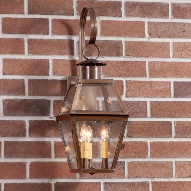 Town Crier Outdoor Wall Light in Solid Weathered Brass - 3 Light