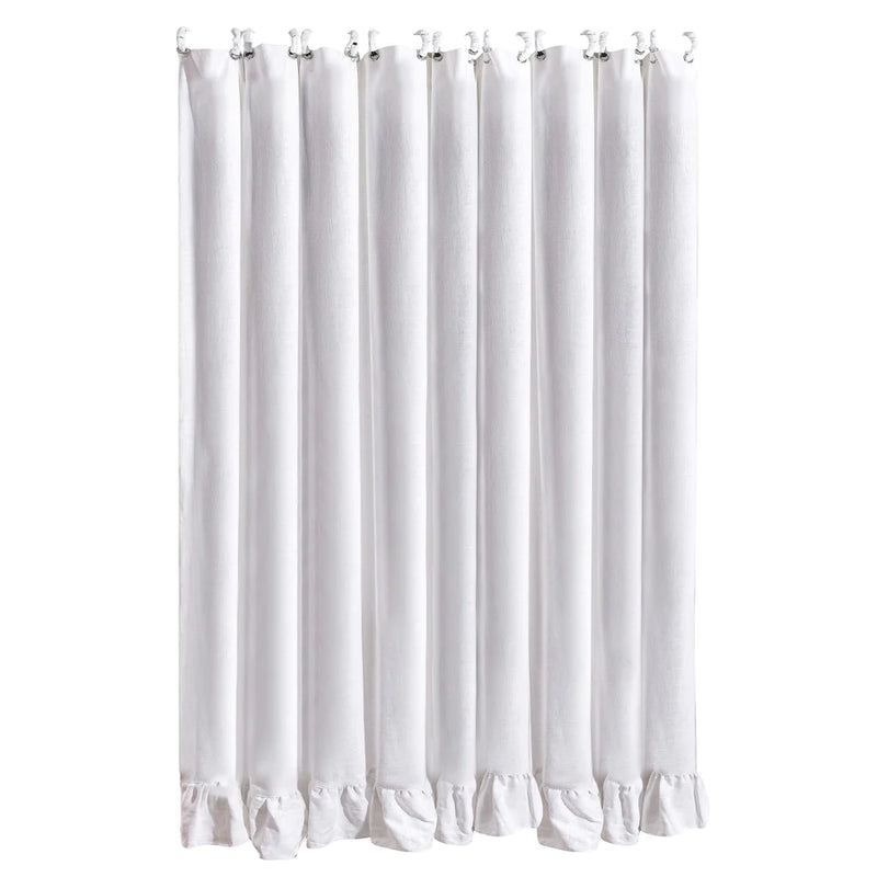 WASHED LINEN RUFFLED SHOWER CURTAIN, WHITE
