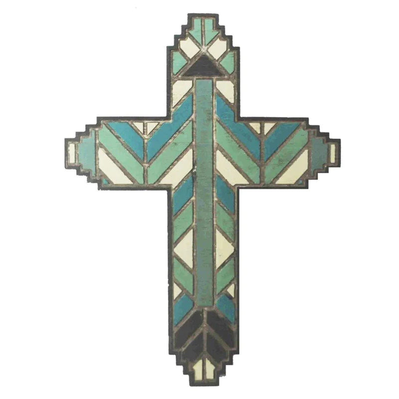 WOODEN STAINED GLASS DESIGN CROSS WALL DECOR