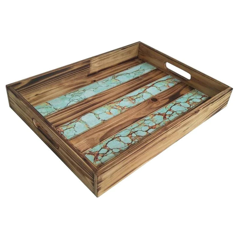 WOODEN TRAY W/ TURQUOISE INLAY