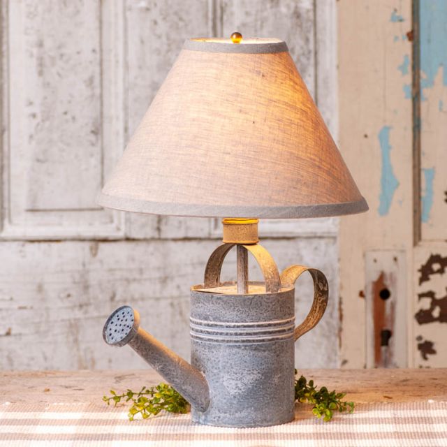 Watering Can Lamp with Ivory Linen Shade