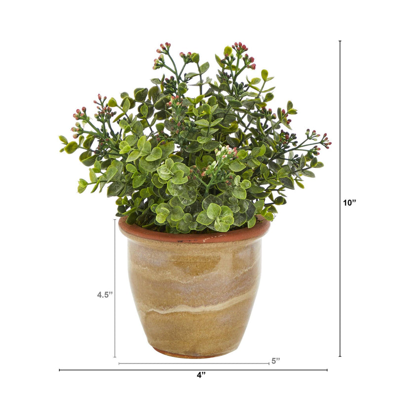 10” Eucalyptus and Sedum Succulent Artificial Plant in Ceramic Planter by Nearly Natural