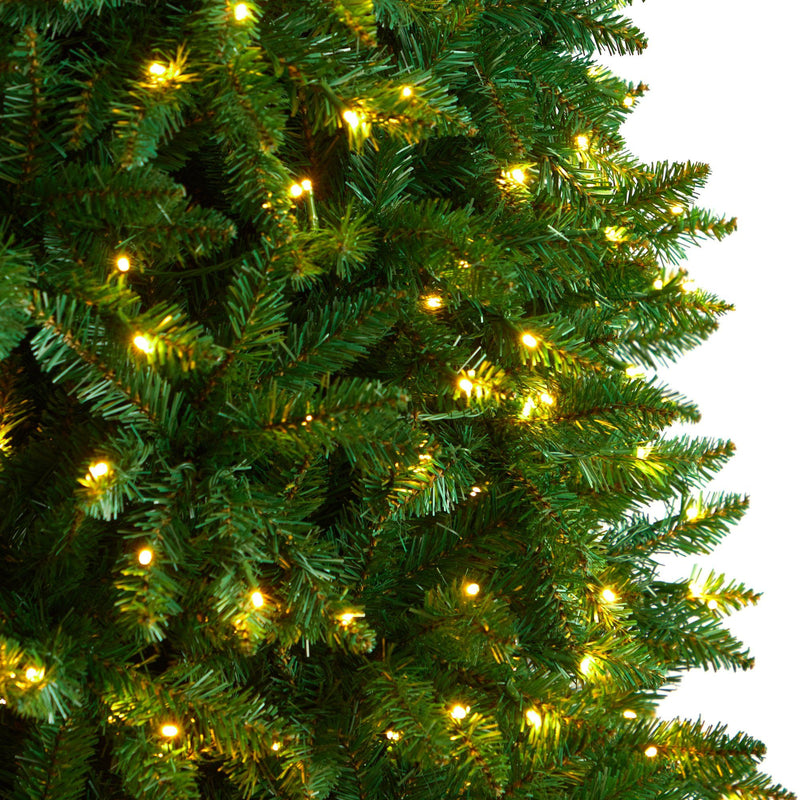 11’ Slim Green Mountain Pine Christmas Tree with 950 Clear LED Lights and 2836 Bendable Branches by Nearly Natural