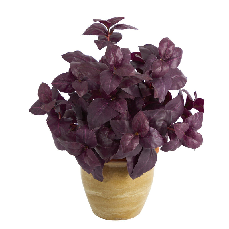 12” Basil Artificial Plant in Ceramic Planter by Nearly Natural