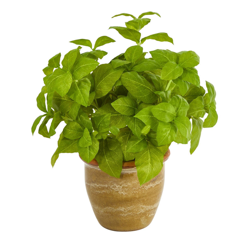 12” Basil Artificial Plant in Ceramic Planter by Nearly Natural