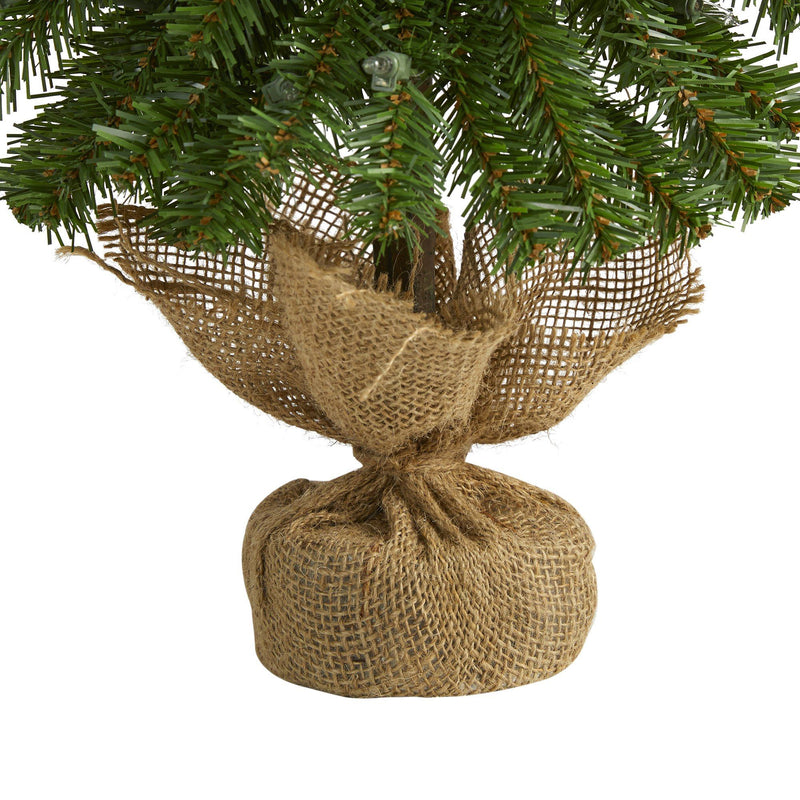 2’ Alpine Artificial Christmas Tree with 35 Lights, 92 Bendable Branches and a Burlap Planter by Nearly Natural