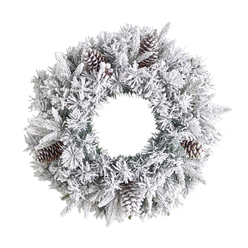 20” Flocked Artificial Christmas Wreath with 35 Warm White LED Lights by Nearly Natural