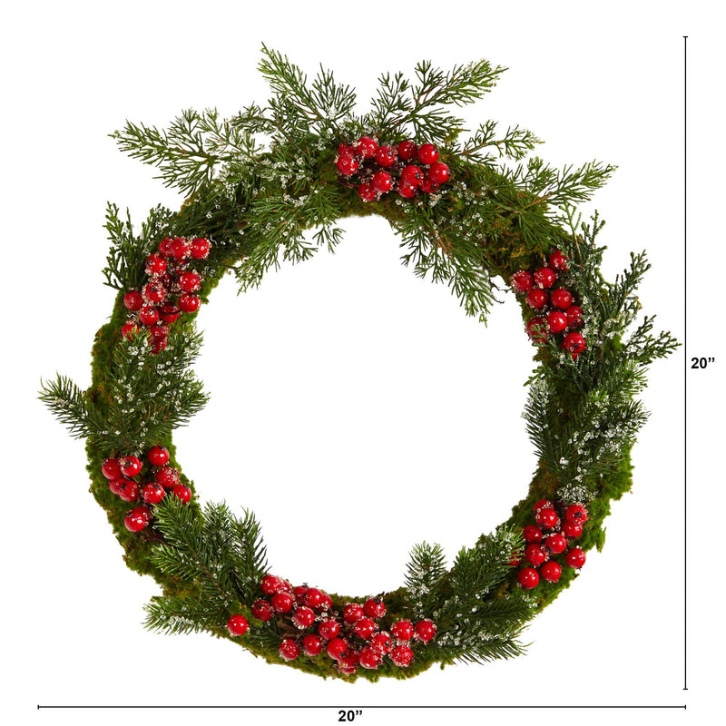 20” Iced Pine and Berries Artificial Christmas Wreath by Nearly Natural